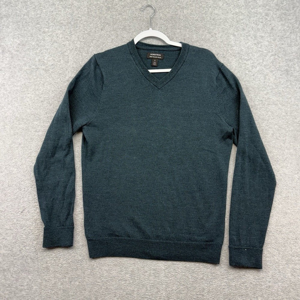 Nordstrom Washable Merino Wool Sweater Men's Size M Green Long Sleeve V-Neck